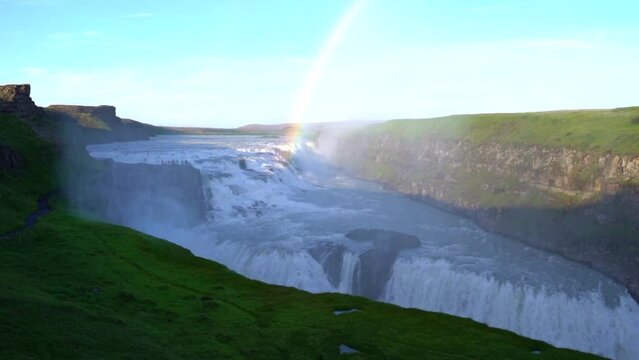 Beautiful cinematic view of Iceland Gullfoss waterfall in the Golden Circule