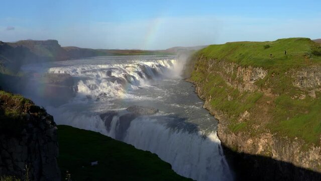 Beautiful cinematic view of Iceland Gullfoss waterfall in the Golden Circule