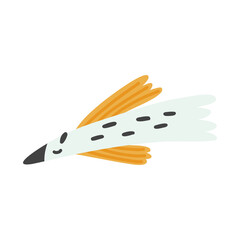 Abstract character of a cute bird with yellow wings. Animal hand drawn doodle naive design vector art clipart illustration