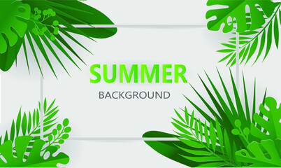 Summer season holiday design with paper cut tropical leaves.Vector paper cut style.