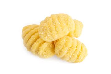 Traditional Fresh gnocchi pasta uncooked isolated on white background, pasta fresca, close up