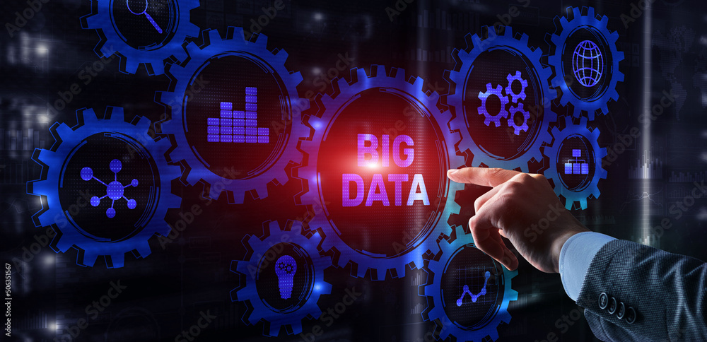 Wall mural big data concept man selecting and pressing big data