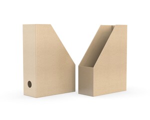 Blank Cardboard office storage organizer box office file box holder and book storage box template, 3d render illustration.
