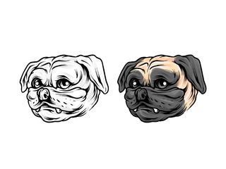 Pug Dog Head Illlustration premium vector