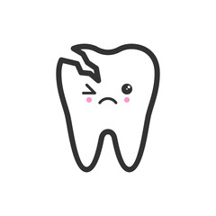 Broken tooth with emotional face, cute vector icon illustration