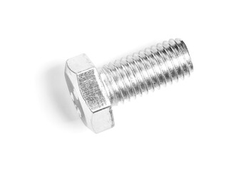 One metal bolt on white background, top view
