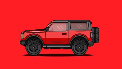 Flat red jeep or car isolated on red background vector image. - obrazy, fototapety, plakaty