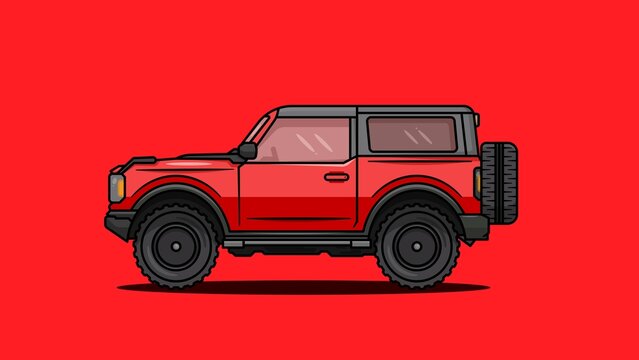 Flat red jeep or car isolated on red background vector image.