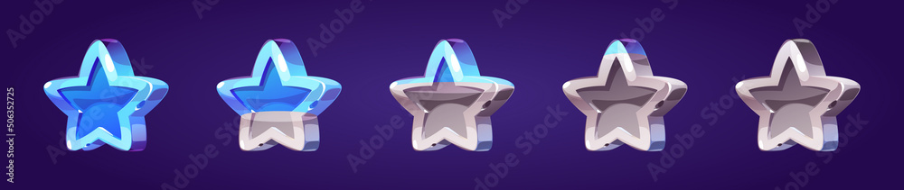 Poster game icon of rating star colored in blue and silver. vector sprite sheet with button changes color. 