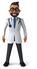 Fun 3D cartoon illustration of an indian doctor