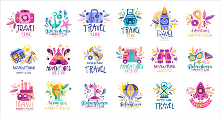 Time for Travel and Adventure Bright Logo and Emblem Design Vector Big Set © topvectors