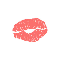 Lipstick kiss mark red and pink silhouette isolated on white background. Stamp makeup printfrom mouth. Vector