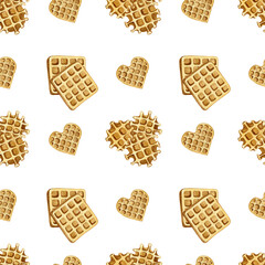 Watercolor hand drawn sweet waffle elements seamless pattern. Bakery wrapping, skrapbooking paper desing