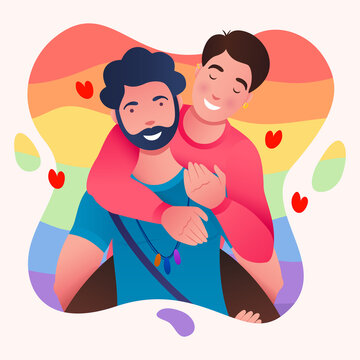 Happy Pride Day Flag with gay Non binary people