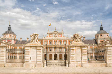 Fototapeta premium Royal Palace of Aranjuez. Begun to build in the 16th century, considered an asset of cultural interest. Main façade.