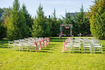 prepared place with decorations for the wedding ceremony
