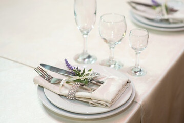 server banquet table, close-up
