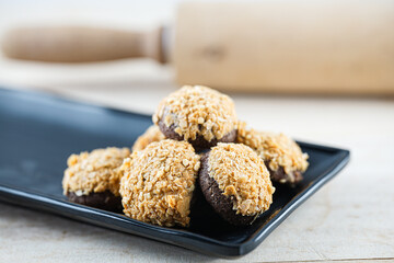 chip cookies on close up shot 


