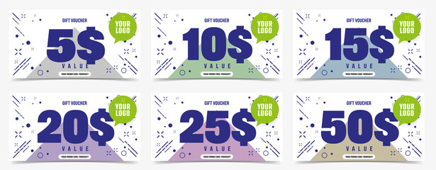 5, 10, 15, 20, 25, 50 dollar value gift voucher template