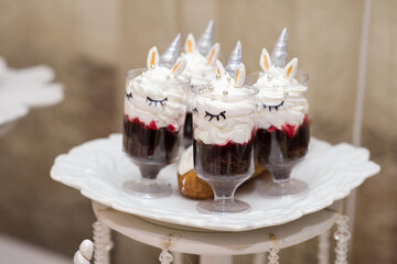 Beautiful decorated candybar with cakes, close-up