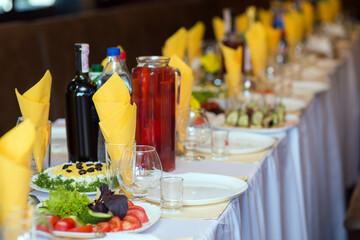 served banquet table with cold appetizers