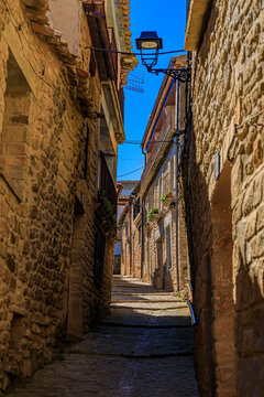 Old stone houses in a medieval village of Ujue in Basque Country, Navarra, Spain