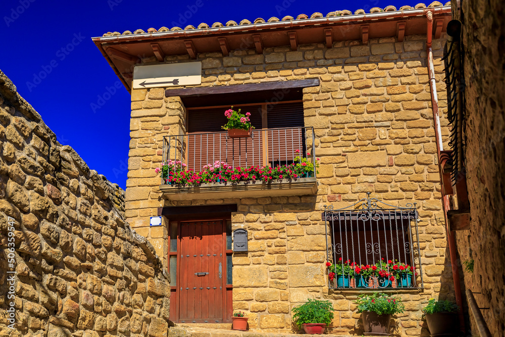 Wall mural old stone houses in a medieval village of ujue in basque country, navarra, spain