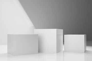 Three white square stands on white background. 3d render