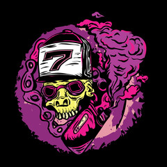 skull head with hat. vaporizer vector illustration.