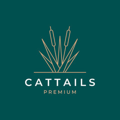 cattail grass line art logo vector symbol illustration design