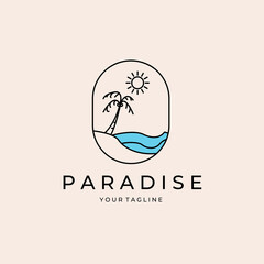 paradise beach line art emblem logo illustration design