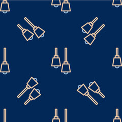 Line Library bookshelf icon isolated seamless pattern on blue background. Vector