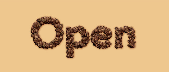 Coffee beans arranged in the word 