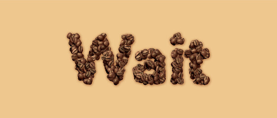 Coffee beans arranged in the word 