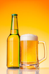 Beer bottle and glass