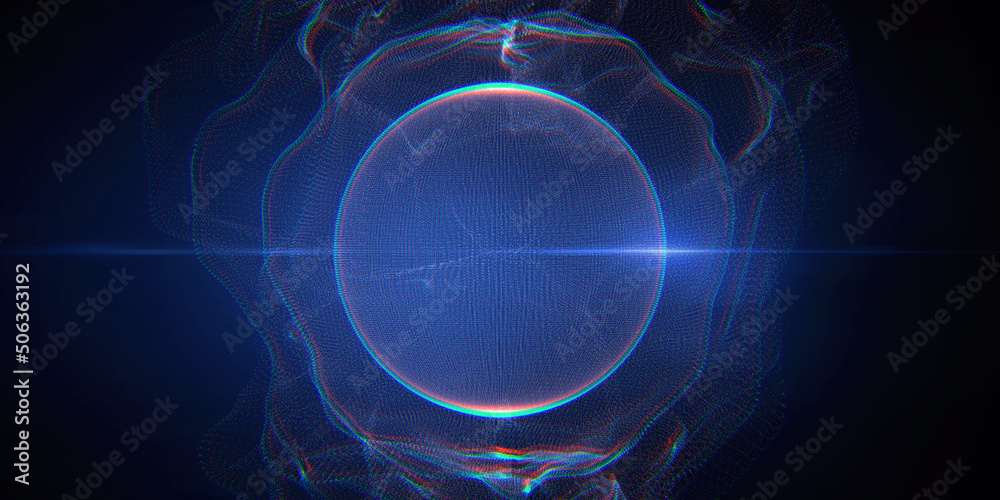 Aufkleber Creative 3d rendering sphere made of neon dots. Global network connection. Globe Grid. Worldwide communication. Futuristic earth globe. Science, technology and illustration on dark backdrop.