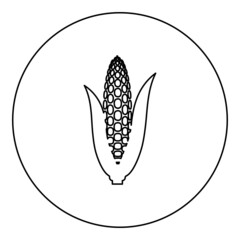Corn ear icon in circle round black color vector illustration image outline contour line thin style