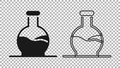 Black Test tube and flask chemical laboratory test icon isolated on transparent background. Laboratory glassware sign. Vector