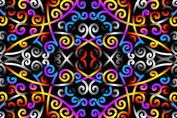seamless circular circle candy colour caleidoscope gradient flower art pattern of indonesian traditional tenun batik ethnic dayak ornament for wallpaper ads background 