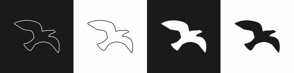 Set Bird seagull icon isolated on black and white background. Vector