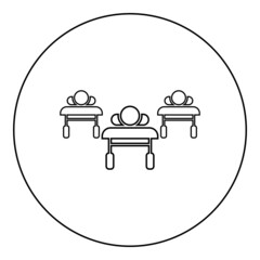 Patients on couches is lying hospital pandemic concept clinic epidemic icon in circle round black color vector illustration image outline contour line thin style