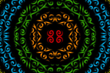 seamless circular circle candy colour caleidoscope gradient flower art pattern of indonesian traditional tenun batik ethnic dayak ornament for wallpaper ads background 