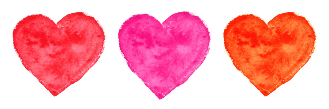 Watercolor hearts. Valentines set. Vector illustration