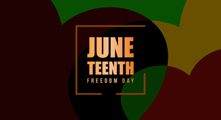 Juneteenth Freedom Day Abstract Vector Illustration. Text background with glowing gradient color. Vector banner for ads, social media, card, poster. Illustration with text, ornament. Black background