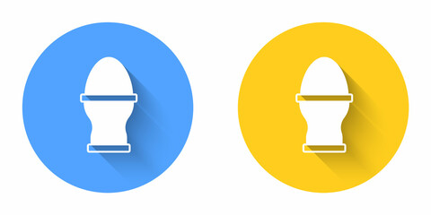 White Chicken egg on a stand icon isolated with long shadow background. Circle button. Vector