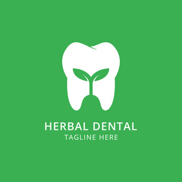 Tooth and leaf herbal for dental clinic, dentistry, dentist, teeth care or oral hygiene concept logo