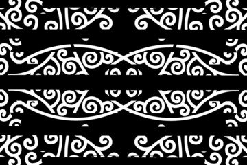seamless circular circle  Black and white caleidoscope gradient flower art pattern of indonesian traditional tenun batik ethnic dayak ornament for wallpaper ads background 