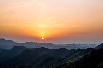 Natural scenery and sunrise in the mountainous area of Huangshan City, Anhui Province, China