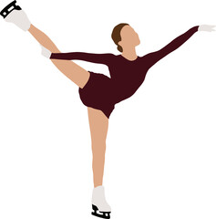 Girl skater on skates on one leg performs an element on ice