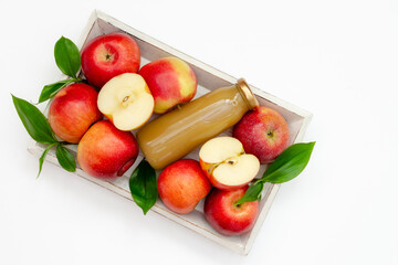 apple juice with pulp unclarified and unfiltered, vitamin chilled drink in summer, apples, healthy food, top view